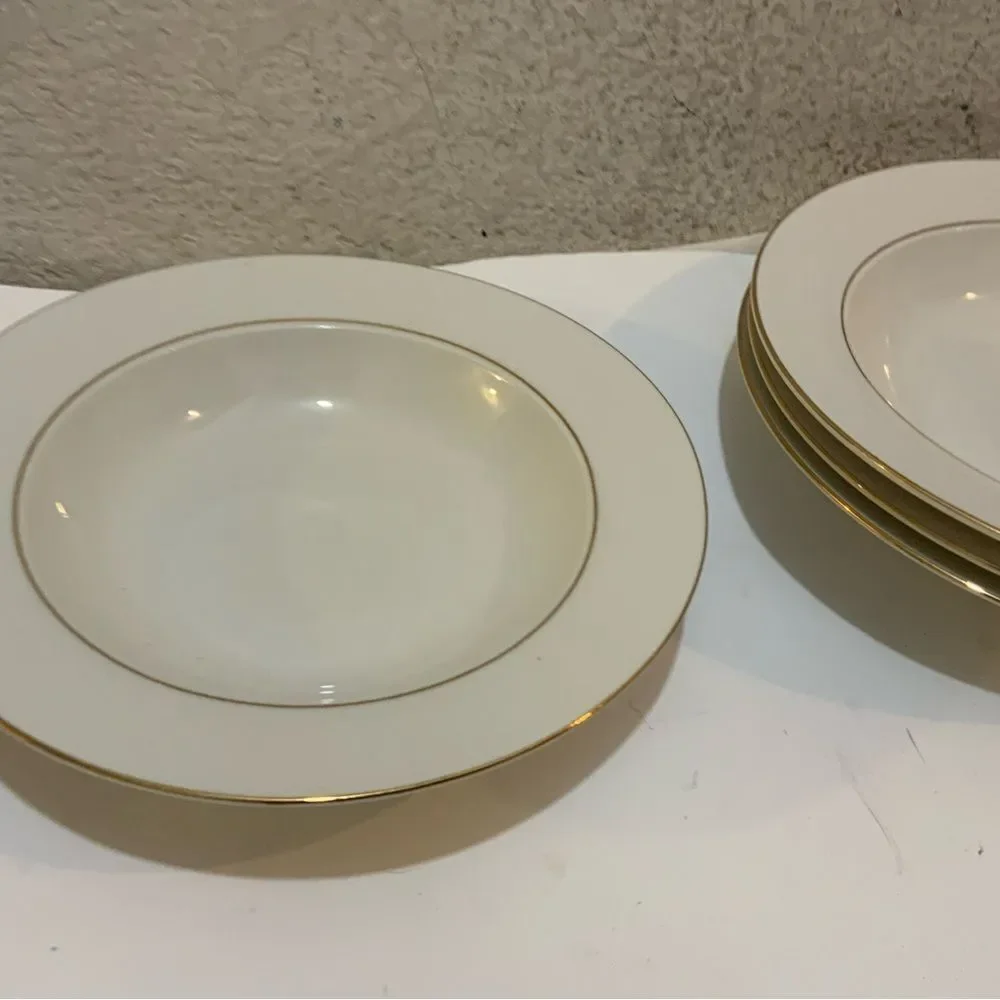 New Set of 4 Lynns Stoneware ANNIVERSARY GOLD Soup Bowls G26